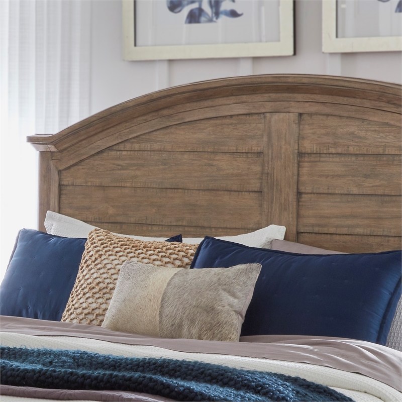 Bowery Hill Beige Antique Sand Wood Farmhouse Queen Arched Panel Bed