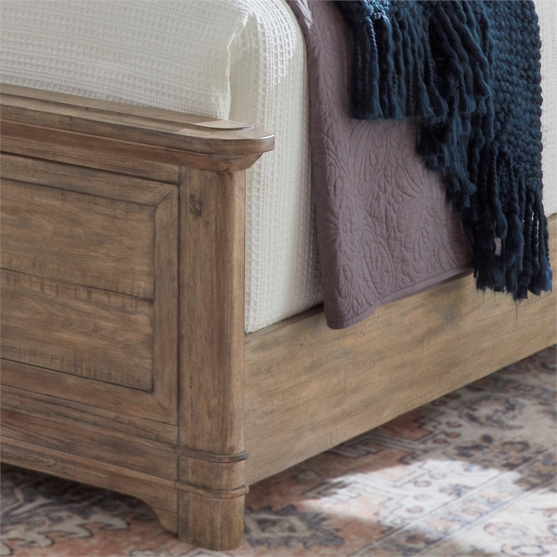Bowery Hill Beige Antique Sand Wood Farmhouse Queen Arched Panel Bed