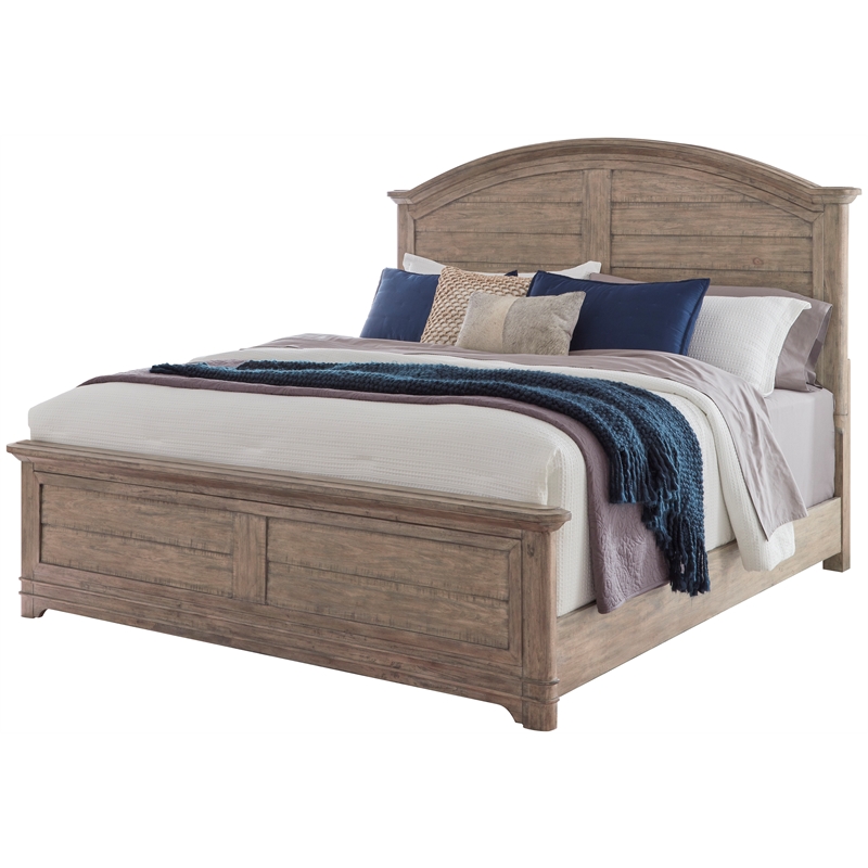 Bowery Hill Beige Antique Sand Wood Farmhouse Queen Arched Panel Bed