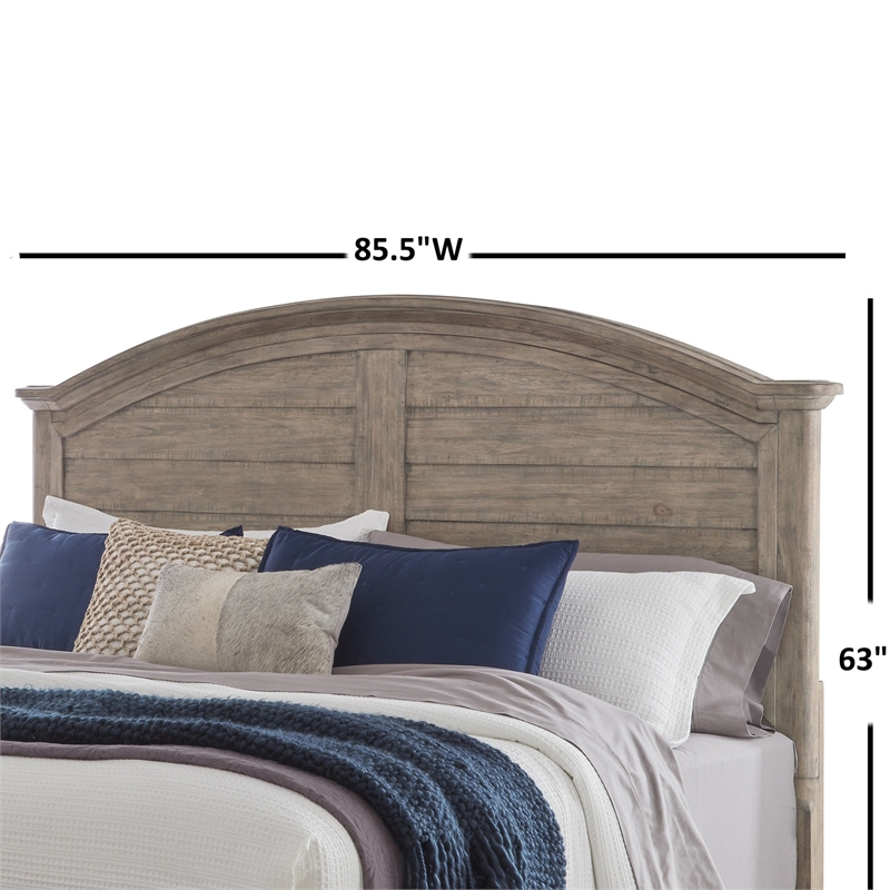 Bowery Hill Beige Antique Sand Wood King Arched Farmhouse Panel Headboard