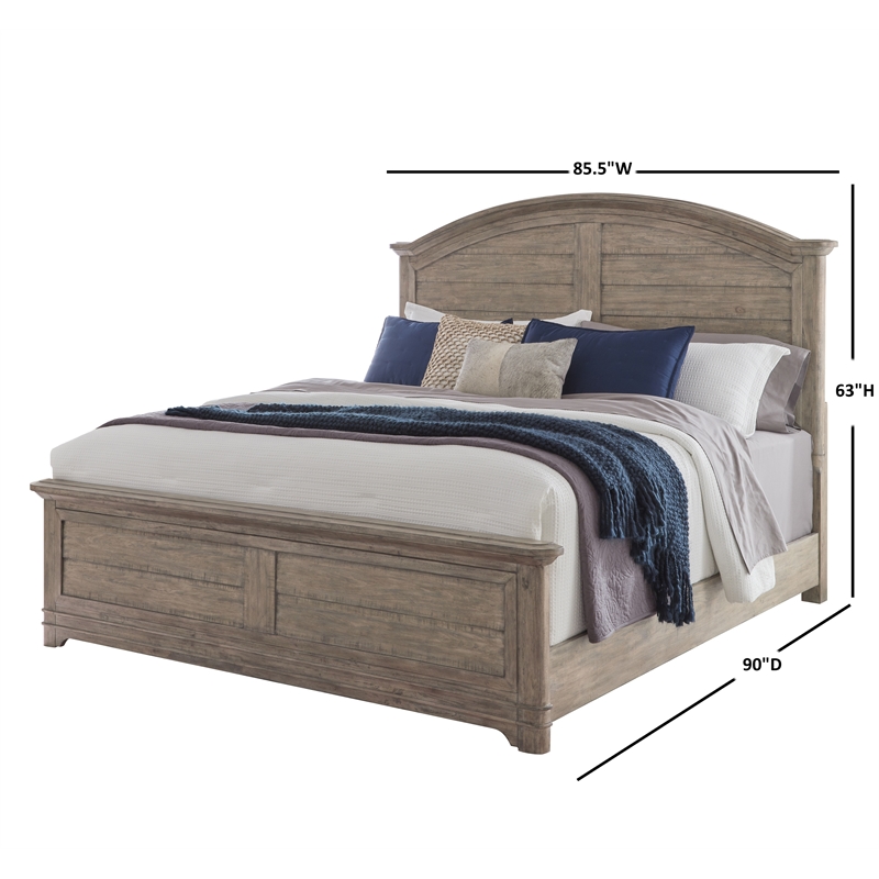 Bowery Hill Beige Antique Sand Wood Farmhouse King Size Arched Panel Bed