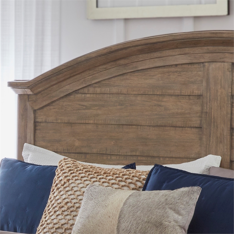 Bowery Hill Beige Antique Sand Wood Farmhouse King Size Arched Panel Bed