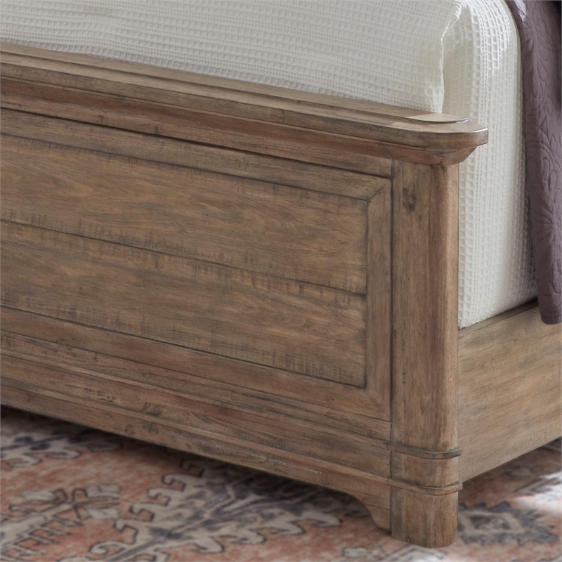 Bowery Hill Beige Antique Sand Wood Farmhouse King Size Arched Panel Bed