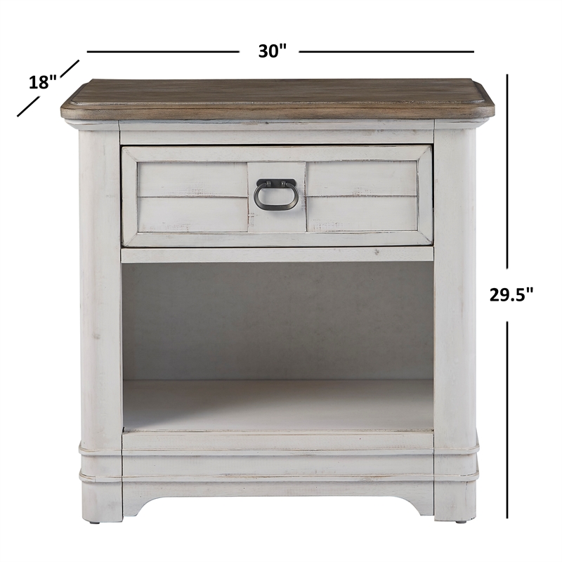 Bowery Hill White-Washed Wood Farmhouse Style Storage Nightstand