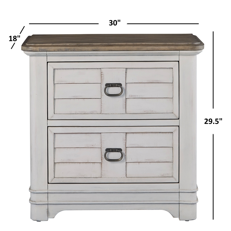 Bowery Hill White-Washed Wood Farmhouse Style Two Drawer Nightstand