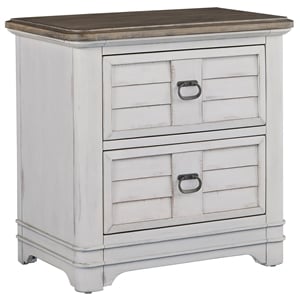 Bowery Hill White-Washed Wood Farmhouse Style Two Drawer Nightstand