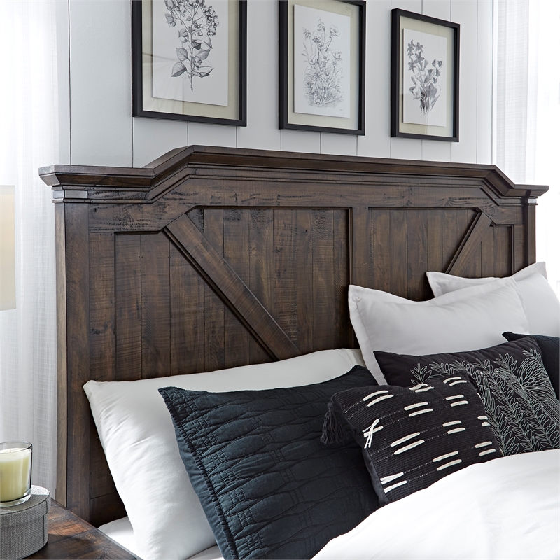 Bowery Hill Modern Farmhouse Rustic Brown Wood Queen Panel Headboard