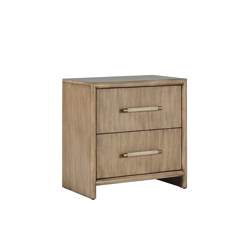 Bowery Hill Hardwood Light Brown Nightstand Rectangular USB Ports 28