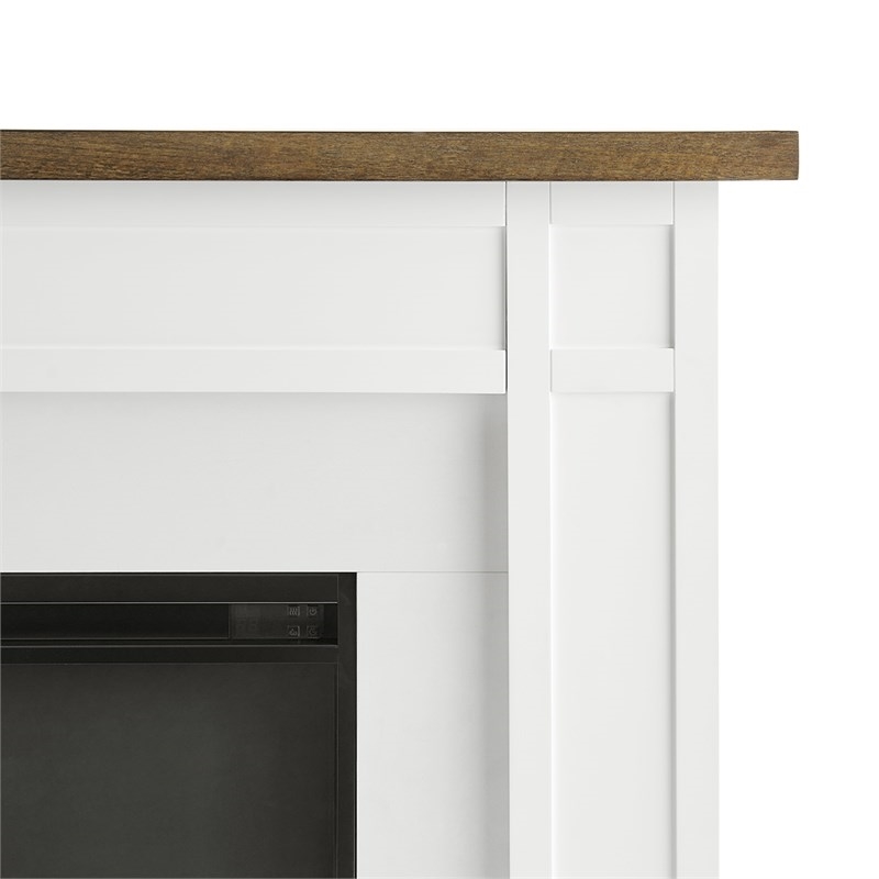 Bowery Hill Solid Wood and Glass Landscape Electric Fireplace in White and Brown