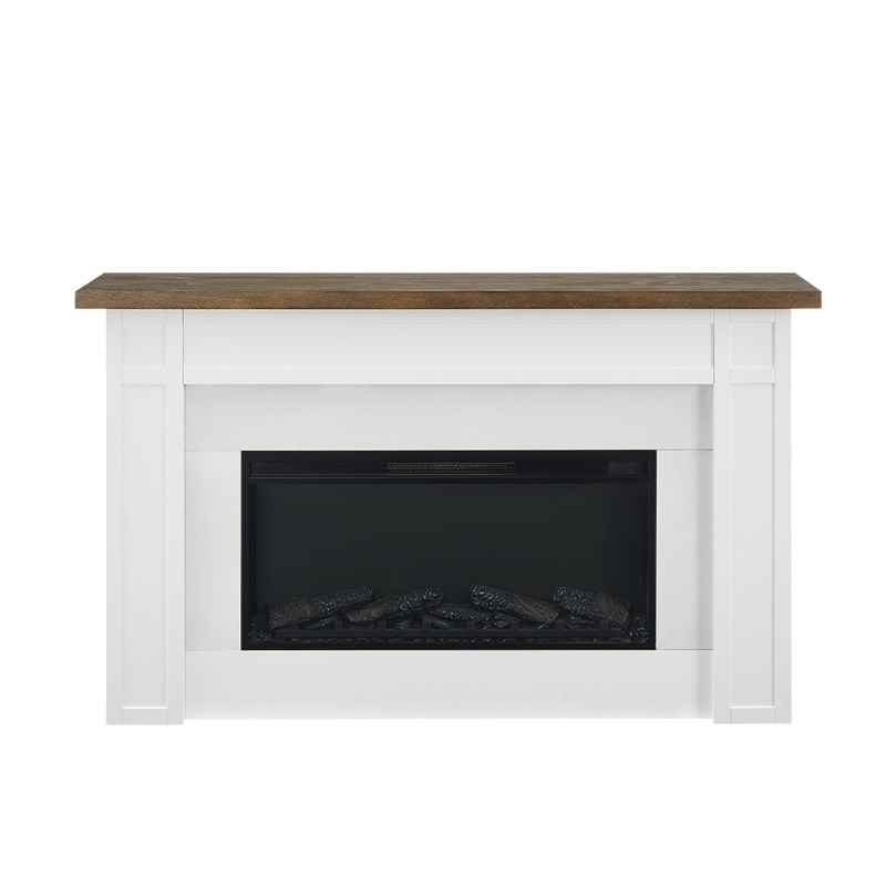 Bowery Hill Solid Wood and Glass Landscape Electric Fireplace in White and Brown