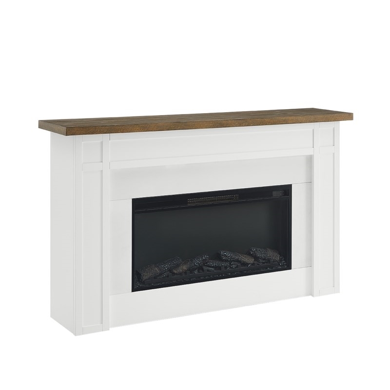 Bowery Hill Solid Wood and Glass Landscape Electric Fireplace in White and Brown