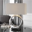 Bowery Hill Steel and Linen Rings Table Lamp in Silver and Light Beige