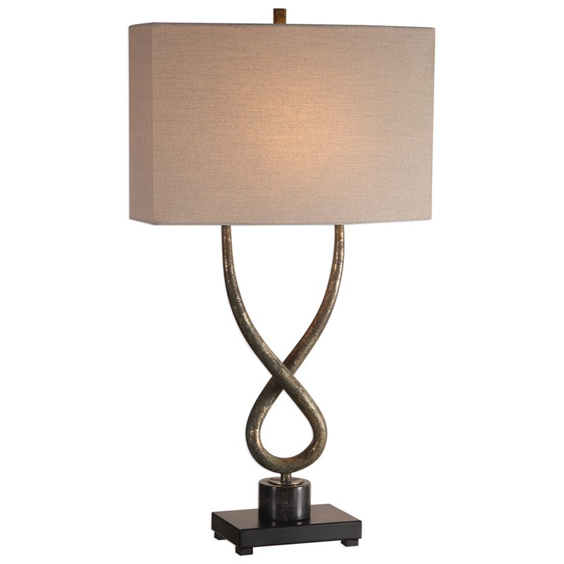 Bowery Hill Steel and Marble Table Lamp in Aged Silver and Light Beige
