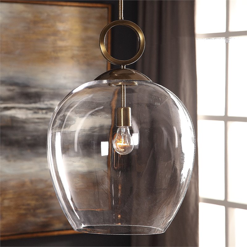 Bowery Hill Coastal Steel and Glass Pendant Light in Aged Brass/Clear