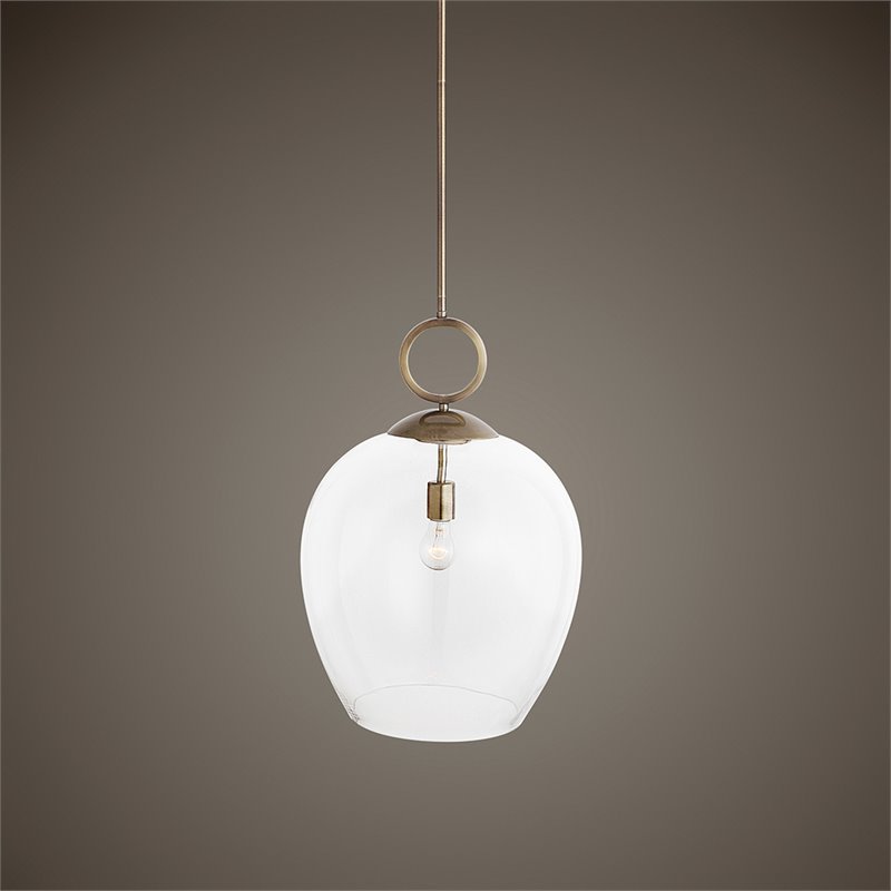 Bowery Hill Coastal Steel and Glass Pendant Light in Aged Brass/Clear