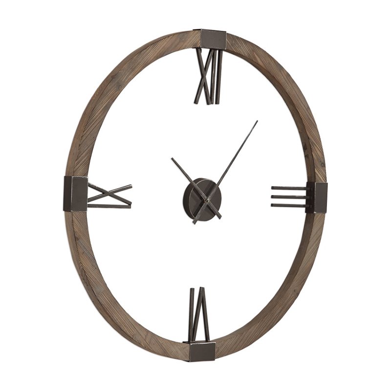 Bowery Hill Contemporary Firwood and Iron Wall Clock in Natural