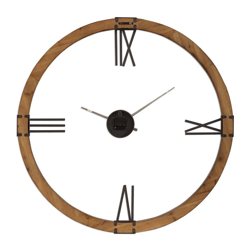 Bowery Hill Contemporary Firwood and Iron Wall Clock in Natural