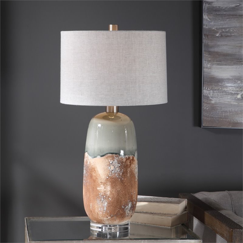 Bowery Hill Ceramic Iron and Fabric Table Lamp in Terracotta Rust Brown