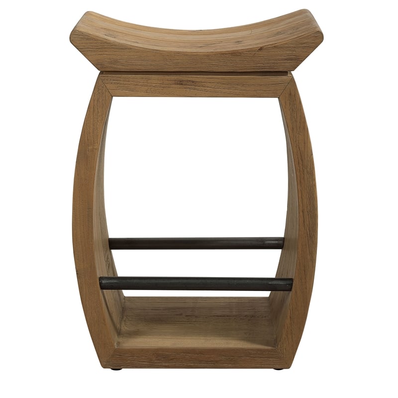Bowery Hill Modern Wood and Steel Counter Stool in Brown Finish