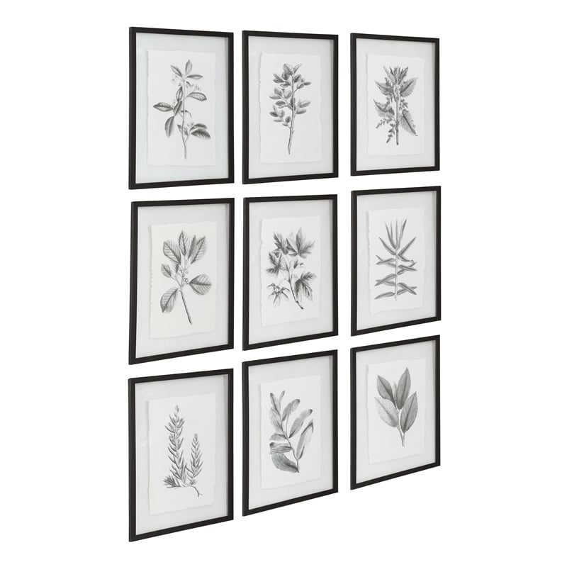 Bowery Hill Farmhouse Florals Iron Glass Cotton Prints in Black/White (Set of 9)