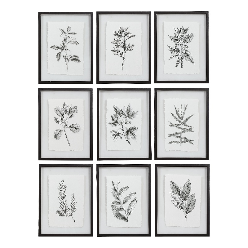 Bowery Hill Farmhouse Florals Iron Glass Cotton Prints in Black/White (Set of 9)