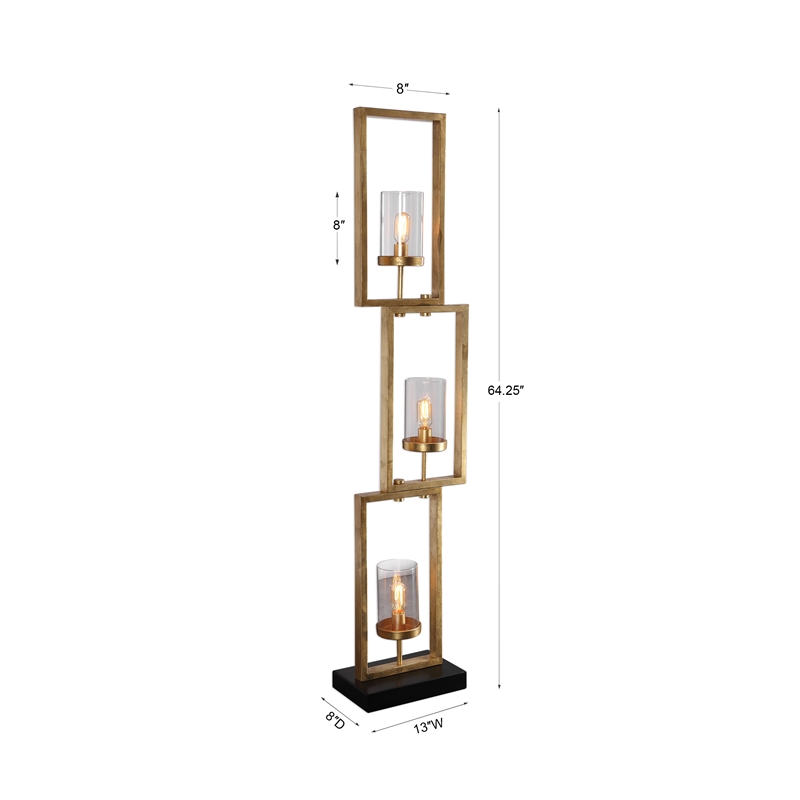Bowery Hill Steel Black/Gold Floor Lamp Rectangular 64.25