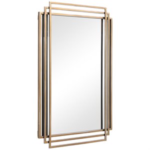 Bowery Hill Iron Metal & MDF Mirror with Silver Highlights in Brushed Gold