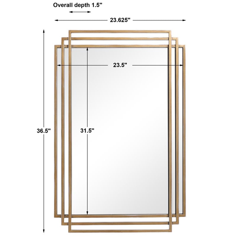 Bowery Hill Iron Metal & MDF Mirror with Silver Highlights in Brushed Gold