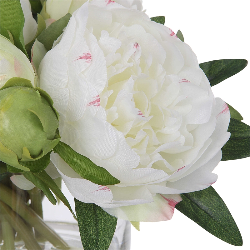 Bowery Hill Plastic and Polyester Lush White Peony Blossoms Bouquet