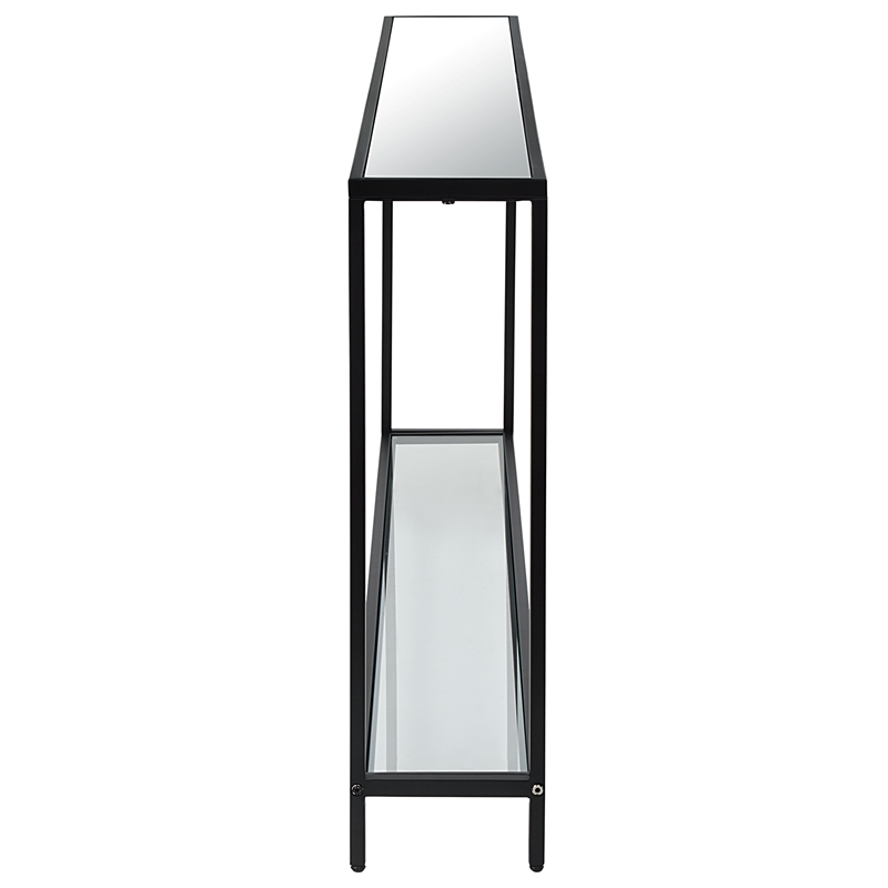 Bowery Hill Contemporary Metal Console Table with Mirror Top Self in Black