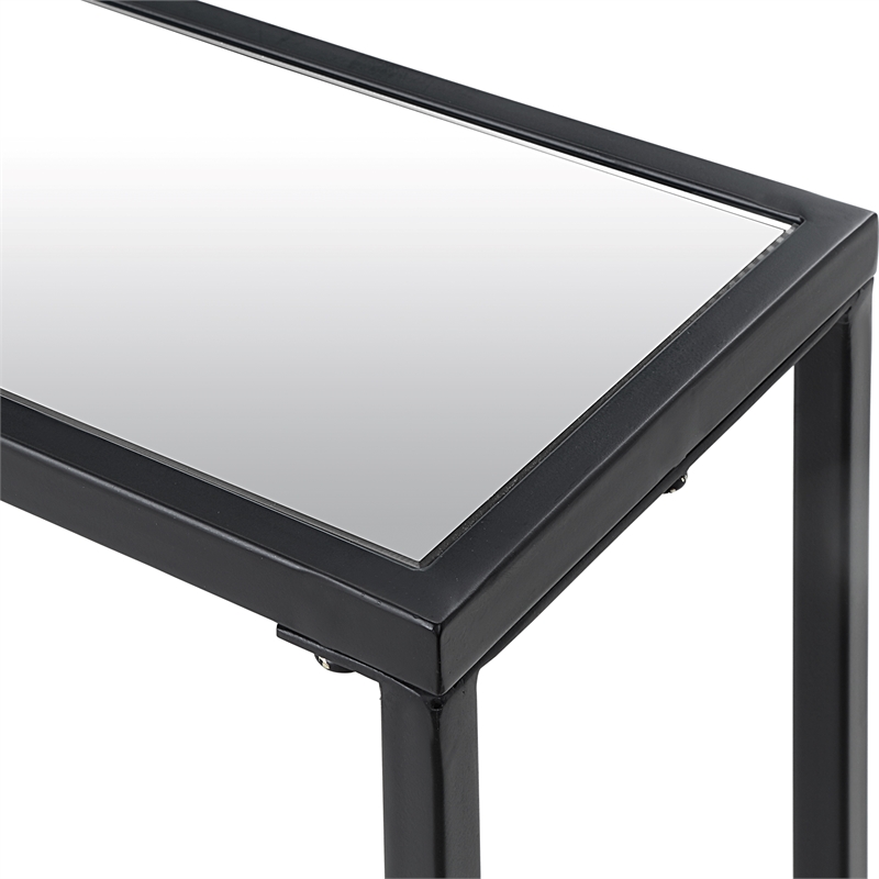 Bowery Hill Contemporary Metal Console Table with Mirror Top Self in Black