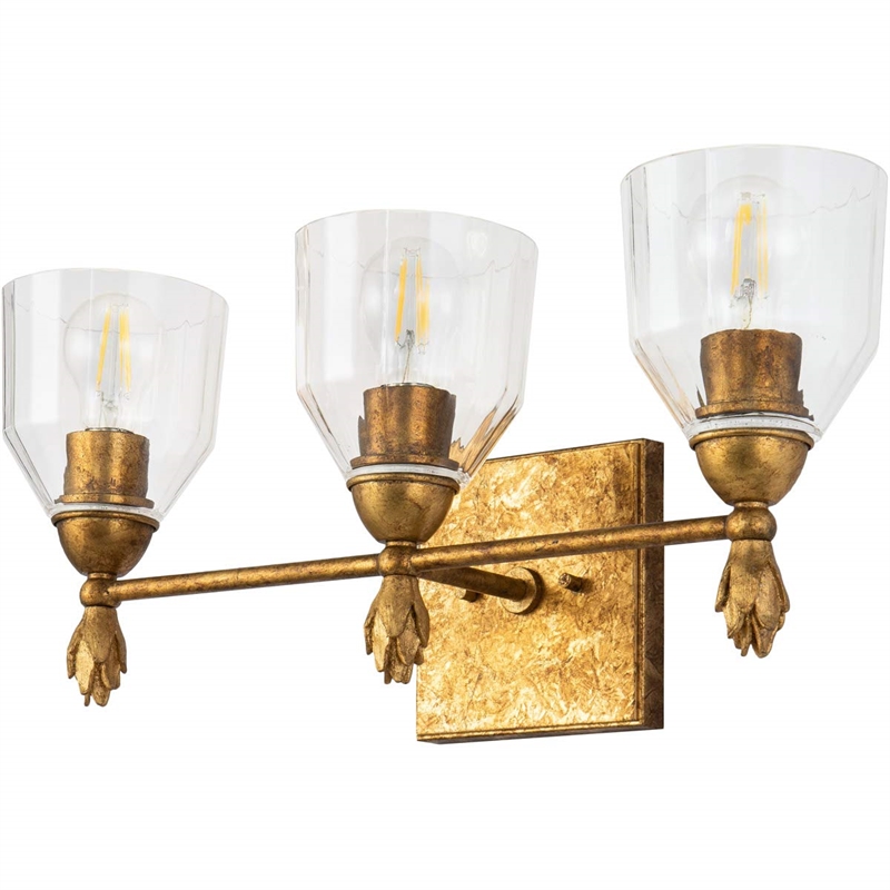 Bowery Hill 3-light Flame-shaped Bath Vanity Light in Antique Gold