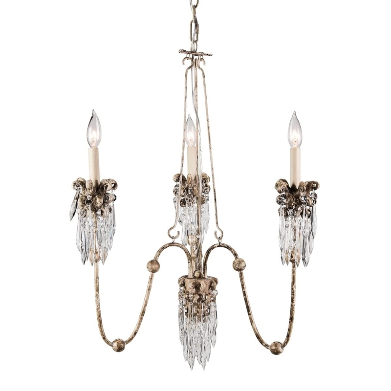 Bowery Hill 3-light Crystal Chandelier in Hand-painted Beige Patina