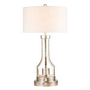 Bowery Hill Transitional Metal Buffet Lamp in Silver Leaf and White