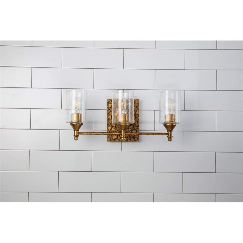 Bowery Hill Transitional 3-light Metal Bath Vanity Light in Antique Gold