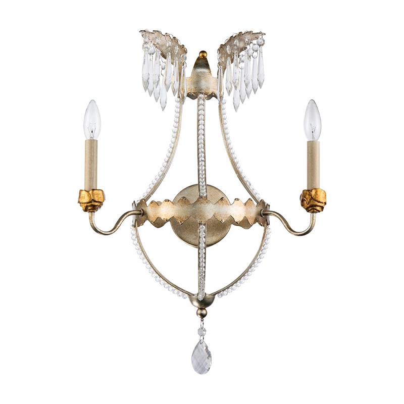 Bowery Hill 2-Light Traditional Metal Sconce in Distressed Silver/Gold