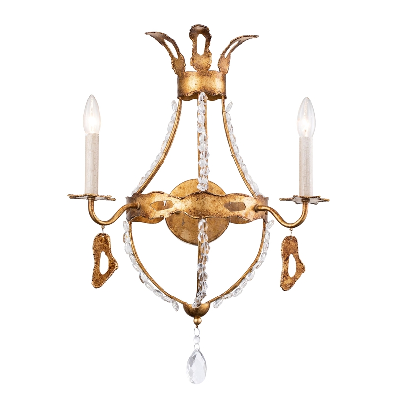 Bowery Hill 2-Light Metal Sconce with Crystal Beading in Gold