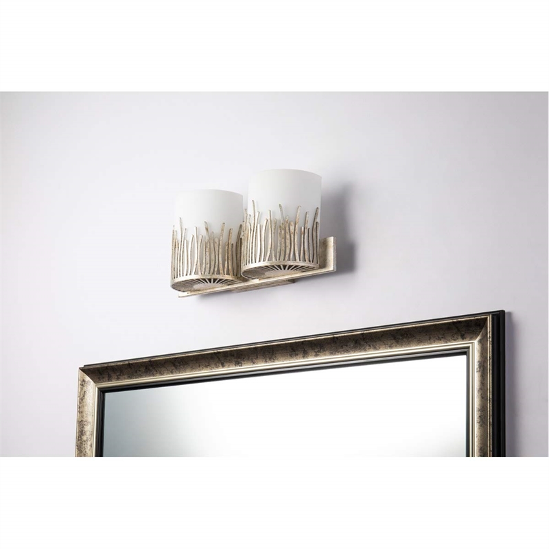 Bowery Hill Transitional 2-light Metal Bath Vanity Light in Silver Leaf