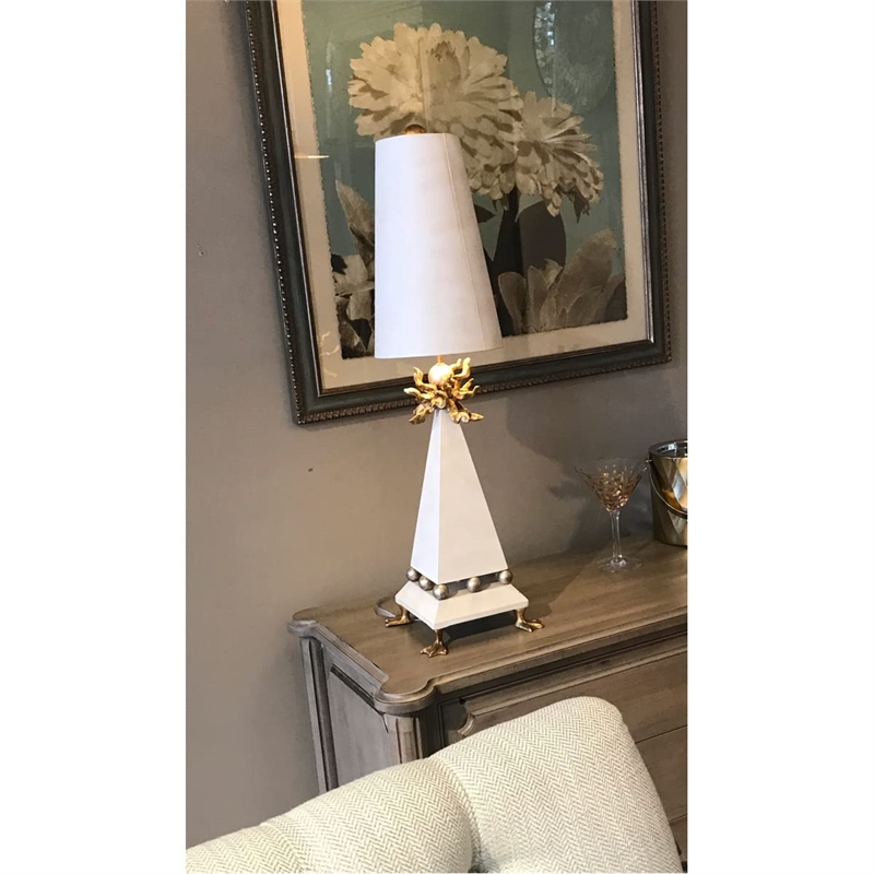 Bowery Hill Traditional Resin Table Lamp in Tapered Cream/Gold Leaf