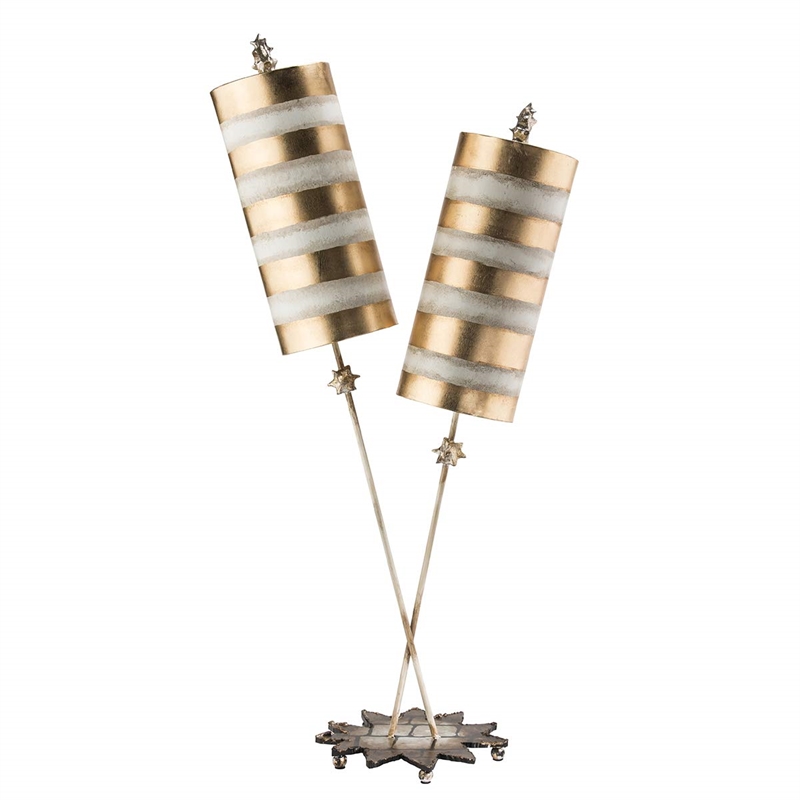 Bowery Hill Transitional 2-Light Metal Table Lamp in Gold Stipes
