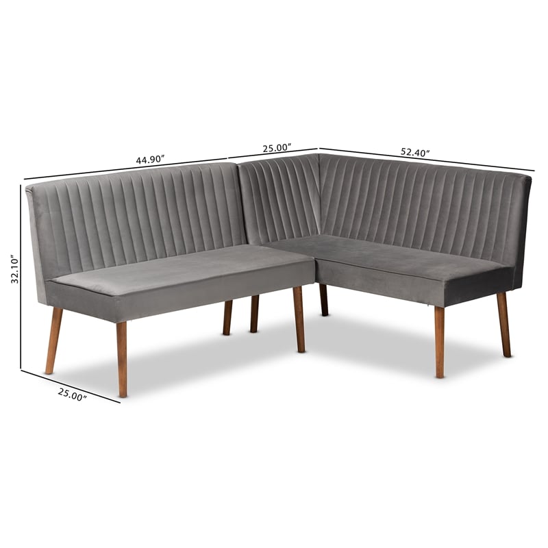 Bowery Hill Velvet Gray Dining Nook Set Rectangular Channel Tufted Unassembled