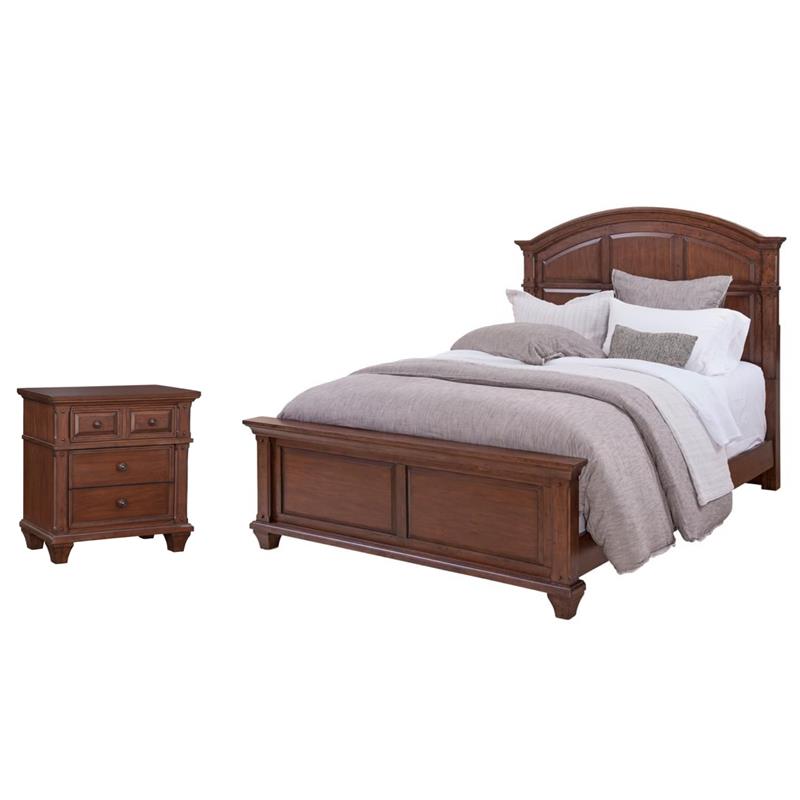 Bowery Hill Set of 2 Cherry Finished Wood Arched Queen Panel Bed & Nightstand