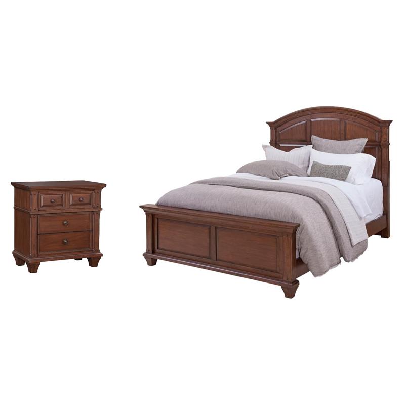 Bowery Hill Set of 2 Cherry Finished Wood Arched King Panel Bed & Nightstand