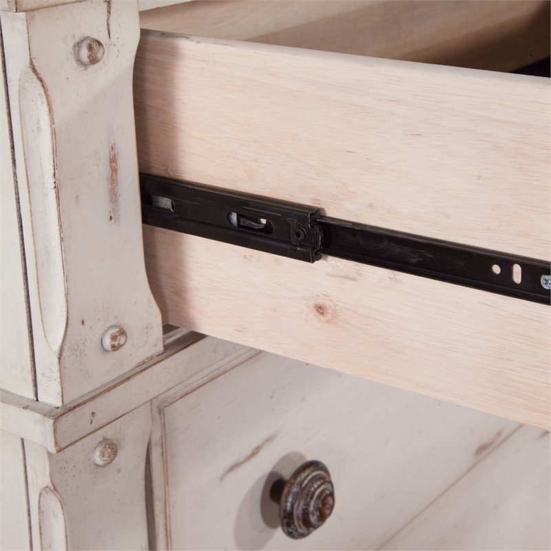 Bowery Hill Set of 2 Antique White Wood 3-Drawers Nightstand & 9-Drawers Dresser