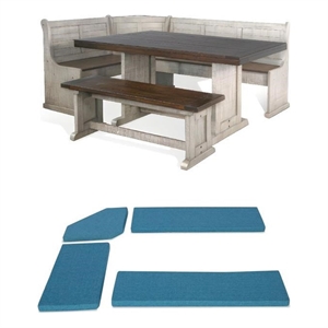 Bowery Hill 4 Piece Breakfast Nook Set with Faux Leather Blue Cushion Set