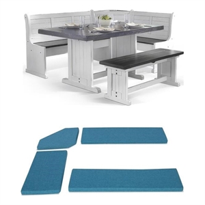 Bowery Hill 4 Piece Breakfast Nook Set with Faux Leather Blue Cushion Set