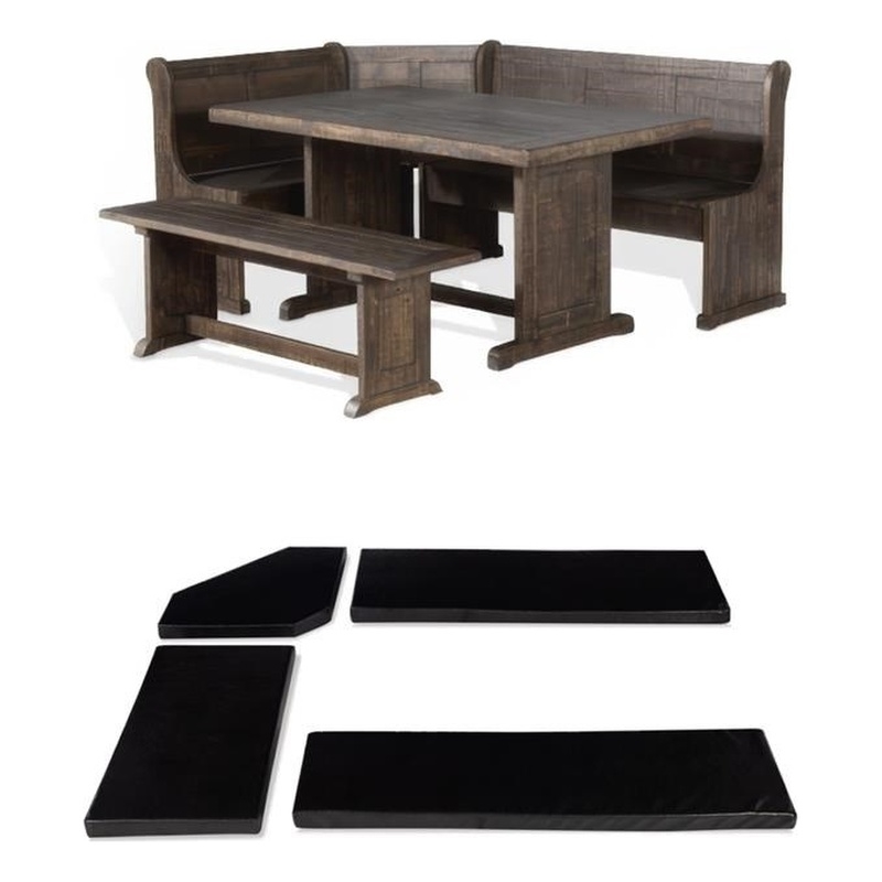 Bowery Hill 4 Piece Breakfast Nook Set with Faux Leather Black Cushion Set