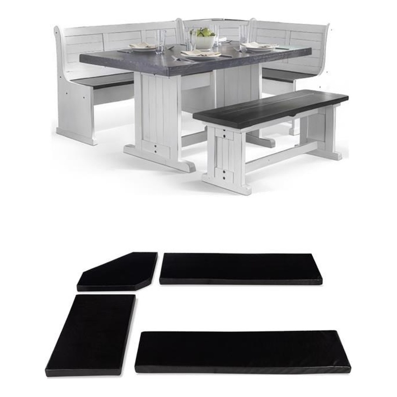 Bowery Hill 4 Piece Breakfast Nook Set with Faux Leather Black Cushion Set