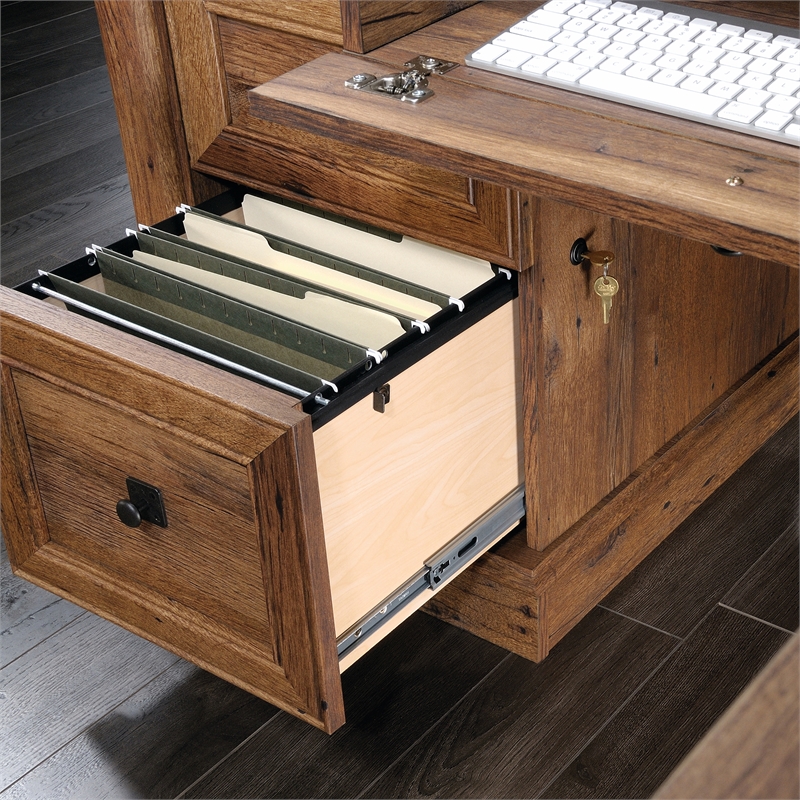Bowery Hill Set of 2 Wood L-Shaped Computer Desk & Lateral Filing Cabinet in Oak