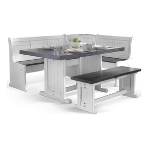 Bowery Hill 4pc Breakfast Nook Set - Dining Table & Benches in White & Brown